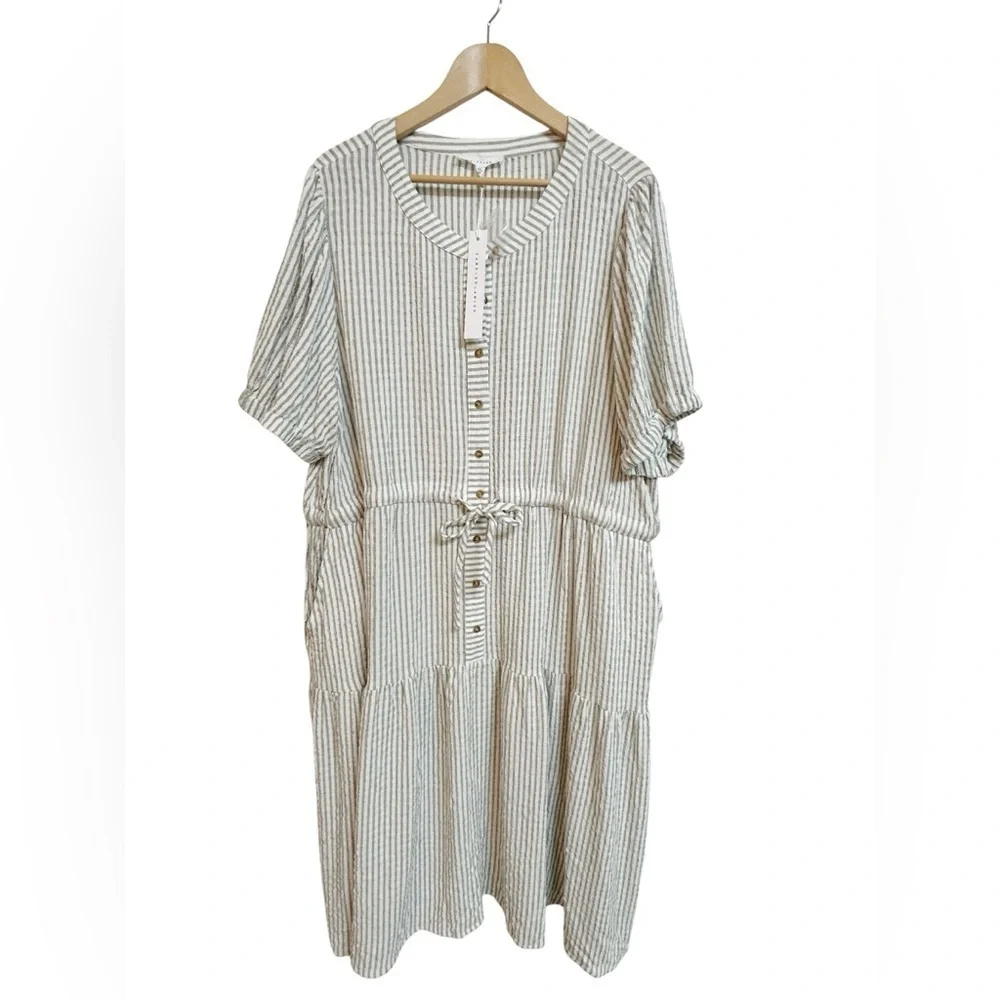 Jane + Delancey Boho Olive Green Stripe Tiered Gauzy Maxi Dress Size 3X NWT - Picture 7 of 7